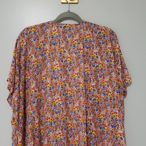 LOFT Women Floral Kimono Medium Large M/L Red Blue Boho Festival Cottage Bright - Picture 6 of 11